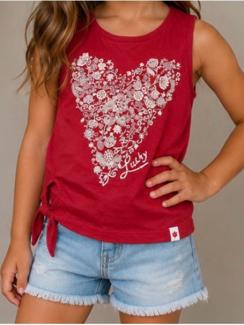 Lucky Girls Shirt Top Tank Red Blouse Heart Sleeveless Summer Beach Tomato